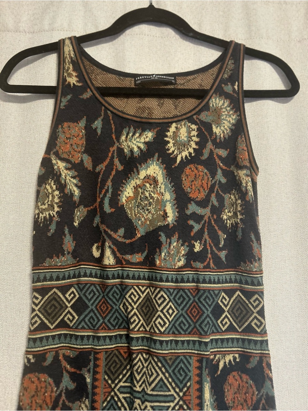 Peruvian Connection Sleeveless Maxi Dress with Floral & Geometric Print